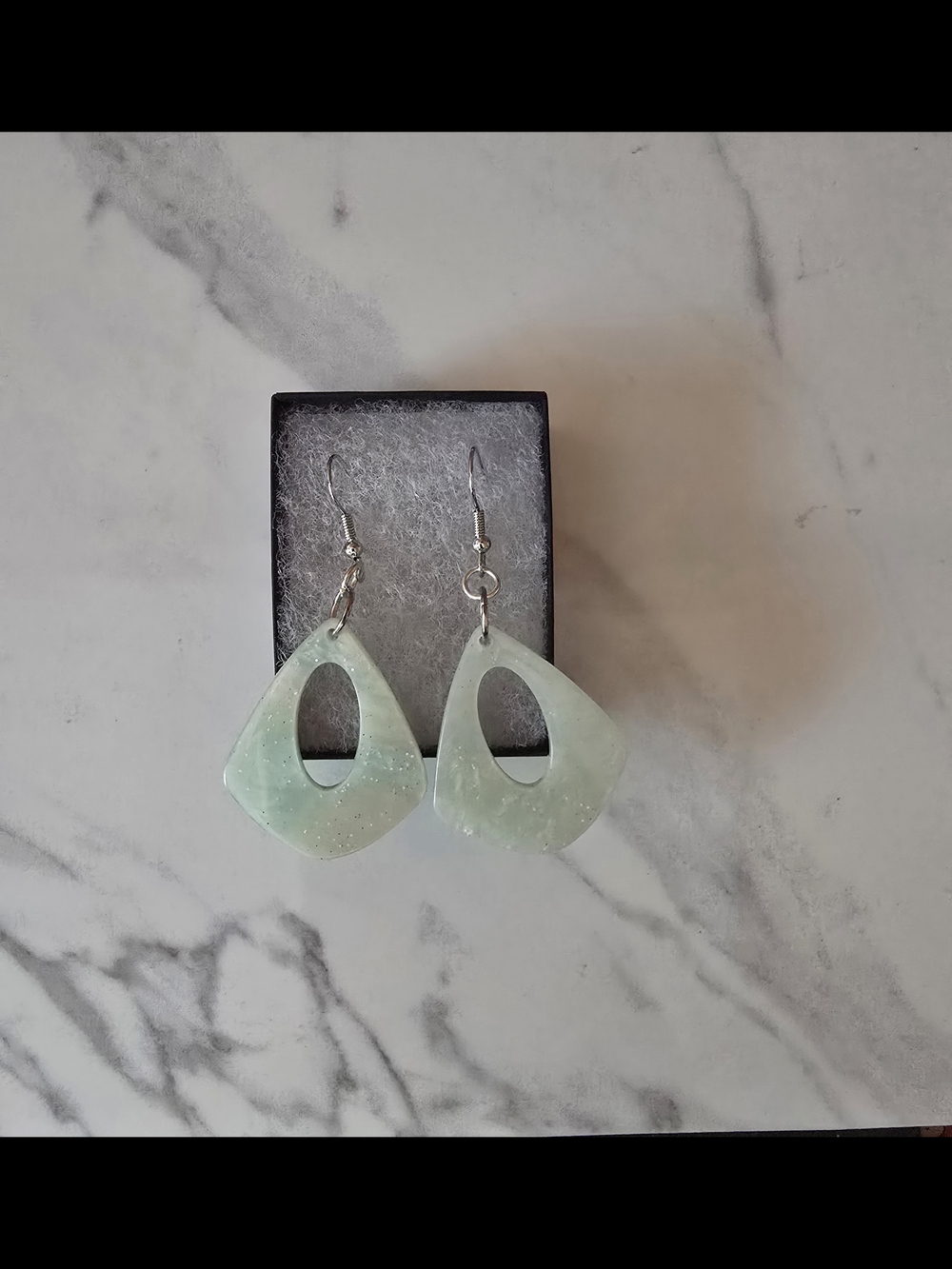 Mint Green Resin Teardrop Earrings with Subtle Sparkle - Women's Jewelry